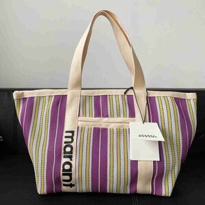 Isabel Marant Large Striped Canvas Tote Bag Pink Purple Market Beach Bag